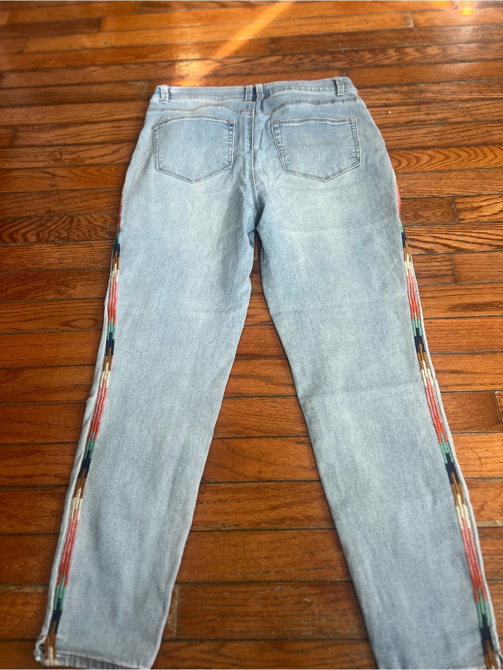 Knox Rose Light Blue Skinny Tribal or Aztec embroidery along the side seams 10